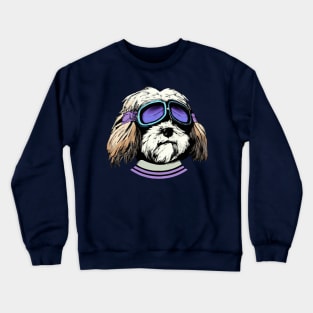 Havanese Dog Pilot Funny Dog Owner Retro Funny Dog Crewneck Sweatshirt